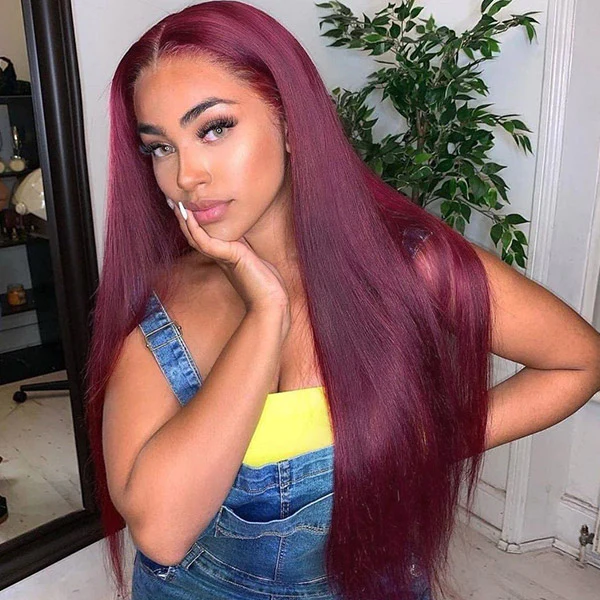 Burgundy Lace Front Human Hair Wigs Body Wave 180% Density 13x4 Straight Frontal Deep Wave Lace Front Hair Virgin Human Hair Lace Wigs Water Wave