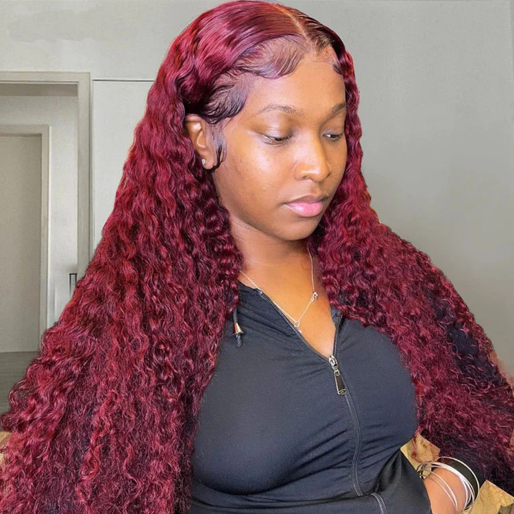 Burgundy Lace Front Human Hair Wigs Body Wave 180% Density 13x4 Straight Frontal Deep Wave Lace Front Hair Virgin Human Hair Lace Wigs Water Wave