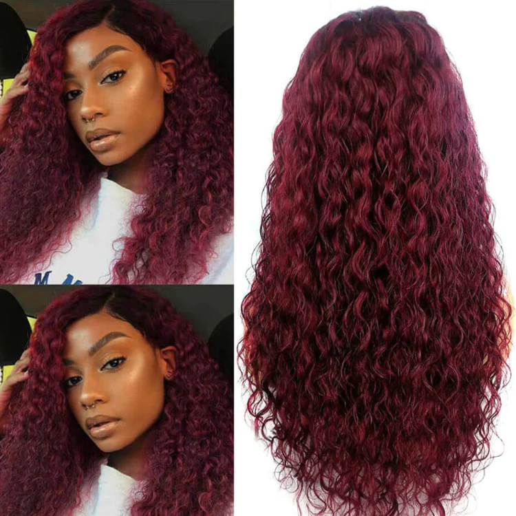 Burgundy Lace Front Human Hair Wigs Body Wave 180% Density 13x4 Straight Frontal Deep Wave Lace Front Hair Virgin Human Hair Lace Wigs Water Wave