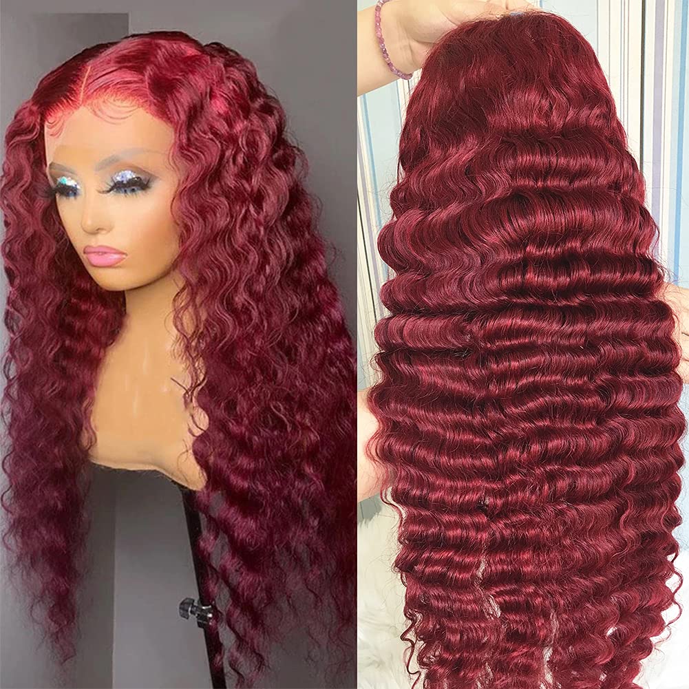 Burgundy Lace Front Human Hair Wigs Body Wave 180% Density 13x4 Straight Frontal Deep Wave Lace Front Hair Virgin Human Hair Lace Wigs Water Wave