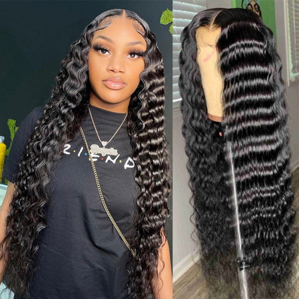 Deep Wave Lace Front Human Hair Wigs 180% Density 13x4 Lace Front Hair Virgin Human Hair Lace Wigs