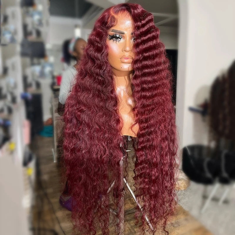 Burgundy Lace Front Human Hair Wigs Body Wave 180% Density 13x4 Straight Frontal Deep Wave Lace Front Hair Virgin Human Hair Lace Wigs Water Wave